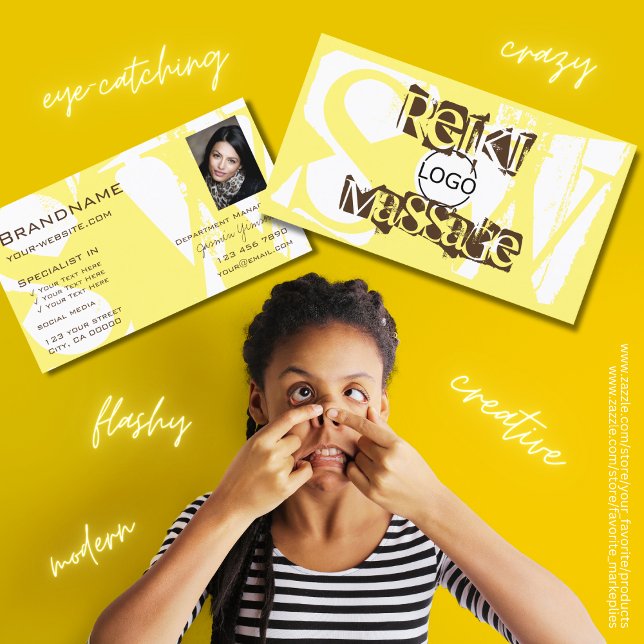 Stylish Yellow White Brown Photo Logo and Monogram Business Card (Creator Uploaded)