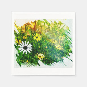 Stylish Yellow White Flowers Paper Napkin