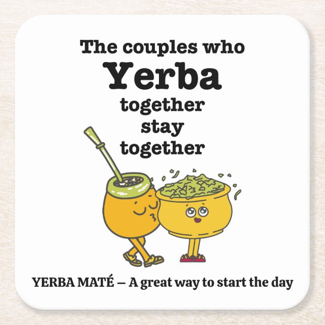 Stylish YERBA MATE Couples Square Paper Coaster (Front)