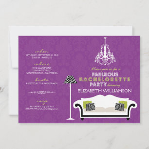Stylish Zebra Decor Bachelorette Invite (purple)