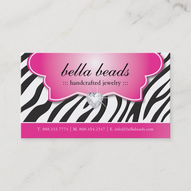 Stylish Zebra Print Jeweller Business Cards (Front)
