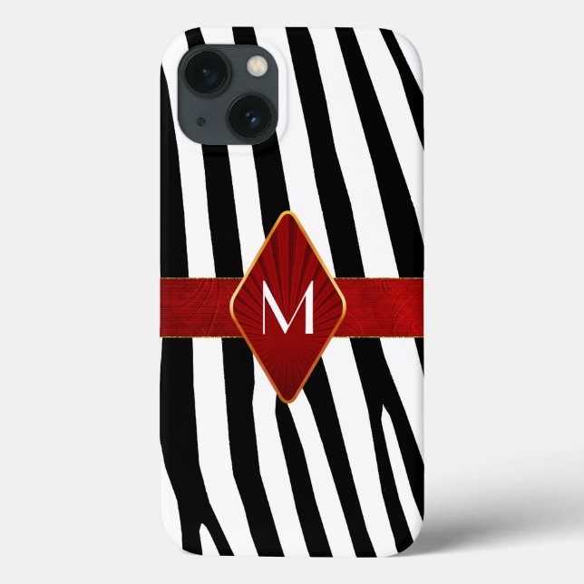 Stylish Zebra Print Monogram Case-Mate iPhone Case (Back)