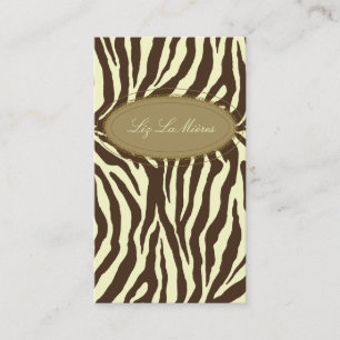 Stylish zebra print, olive + chocolate business card