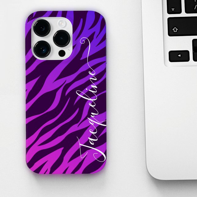 Stylish Zebra Print Ombre Purple Customised Name Case-Mate iPhone Case (Creator Uploaded)