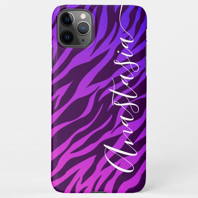 Stylish Zebra Print Ombre Purple Customised Name iPhone Case (Back)