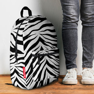 Stylish Zebra Stripes Black White Name Printed Backpack