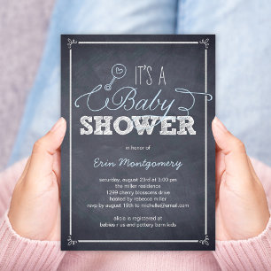 Stylishly Chalked Baby Shower Invitations - Blue