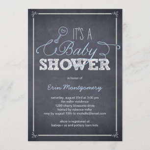 Stylishly Chalked Baby Shower Invitations - Blue