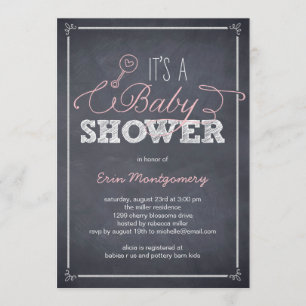 Stylishly Chalked Baby Shower Invitations - Pink