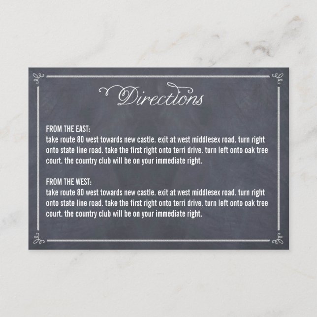Stylishly Chalked Directions Card (Front)