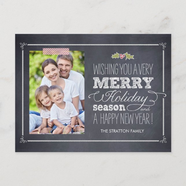 Stylishly Chalked Holiday Photo Card Postcard (Front)