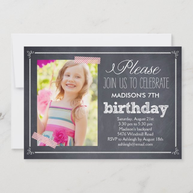 Stylishly Chalked Photo Birthday Invitation (Front)