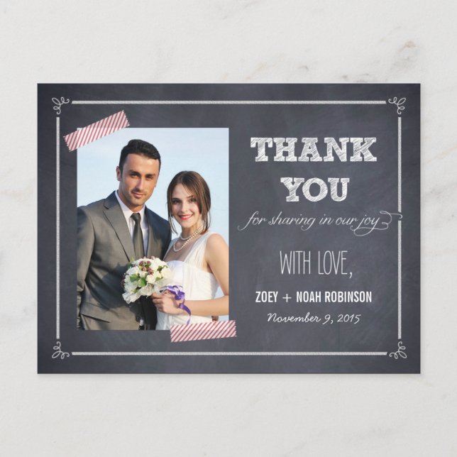 Stylishly Chalked Wedding Thank You Card (Front)