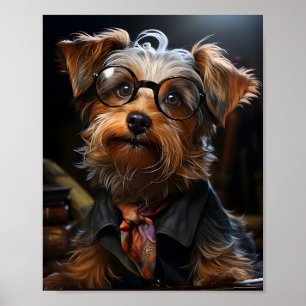 Stylishly Dressed Funny Dog Wearing Glasses Dog Poster