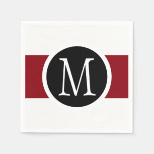 Stylishly Elegant Black, White & Red Line Monogram Napkin
