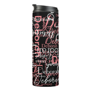 Stylishly Personalised Pink Names on Black Thermal Tumbler
