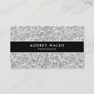 StylishSilver GLITTER Sequin Black Striped Business Card