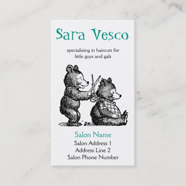 Stylist biz card - children's hairdresser (Front)