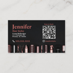 Stylist Black Rose Gold Business Card with QR Code