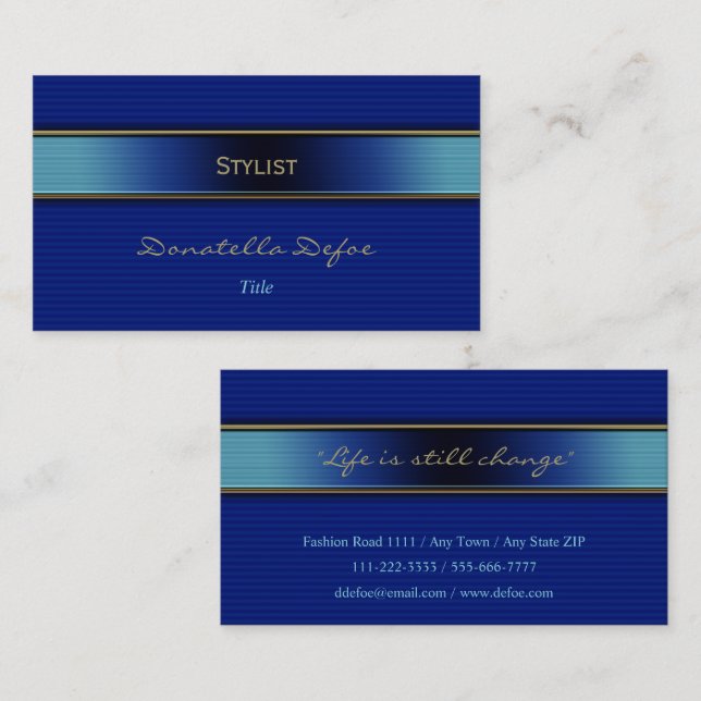 Stylist | Classy Elegant Professional Blue Business Card (Front/Back)