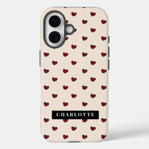 Stylist Cute Sweet Red Heart Pattern Monogram iPhone 16 Case