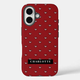 Stylist Cute Sweet Red Heart Pattern Monogram iPhone 16 Case
