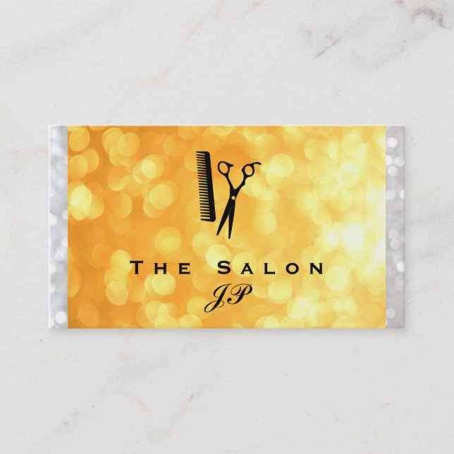 Stylist Gold and White Bokeh Business Card (Front)