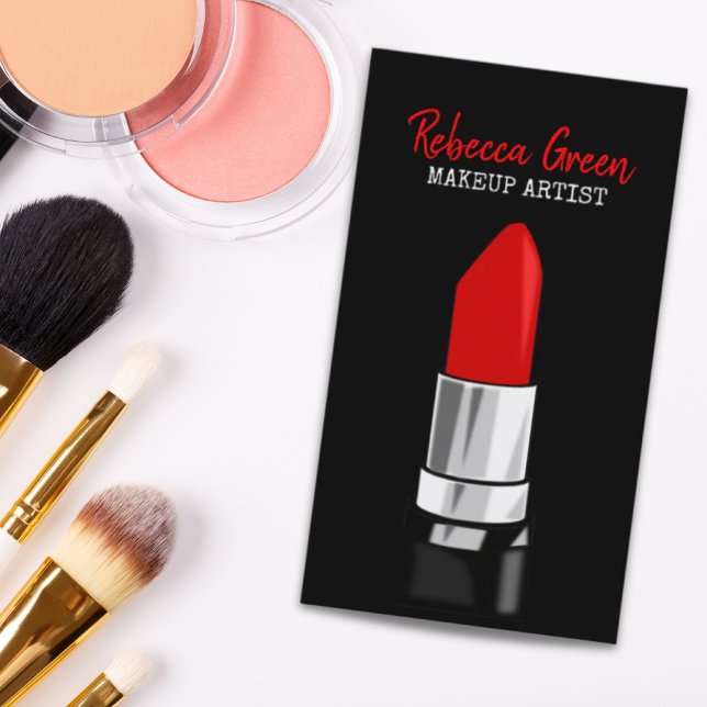 stylist makeup artist cosmetologist red lipstick business card (stylist makeup artist cosmetologist red lipstick business card)