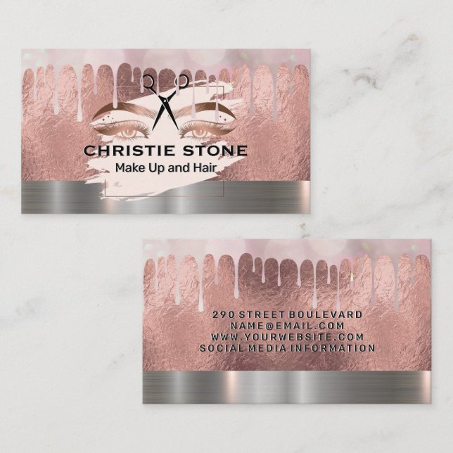 Stylist | Mua Rose Gold Foil | Bokeh Drip Business Card (Front/Back)