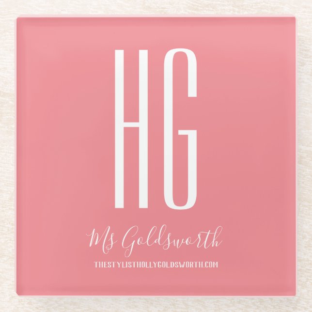 Stylist Personalised Coral Pink Glass Coaster (Front)