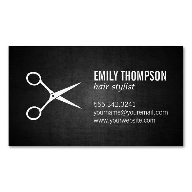 Stylist | Shears | Dark Texture Background Magnetic Business Card (Front)