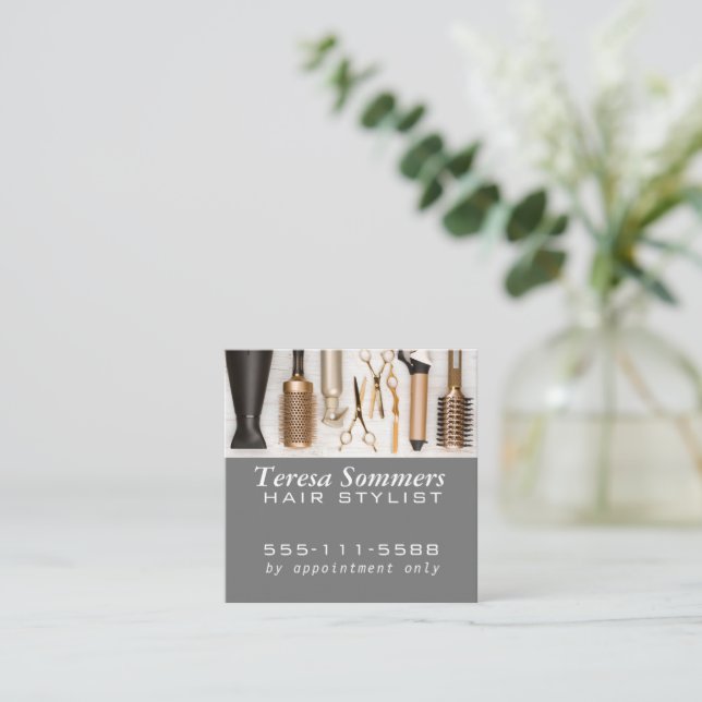 Stylist Tools Modern Square Business Card (Standing Front)