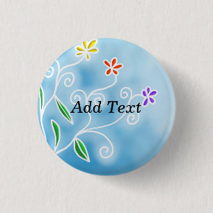 Stylistic Blue and White Floral Design, Template 3 Cm Round Badge