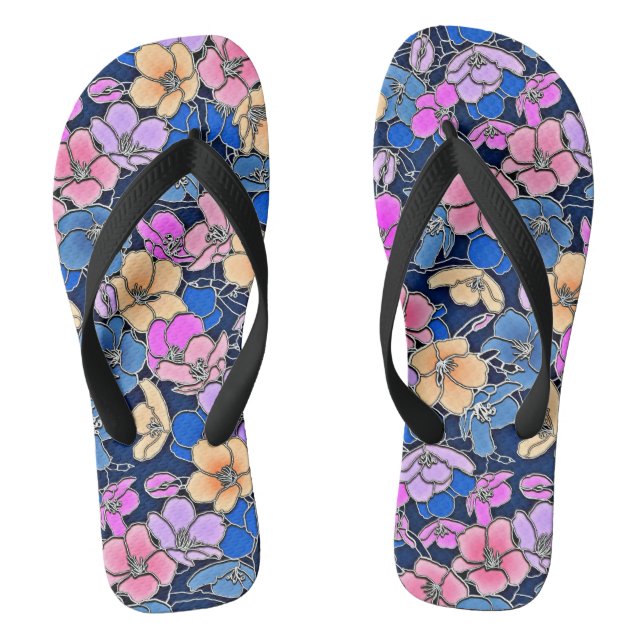 Stylistic Floral Pattern 46 Flip Flops (Footbed)