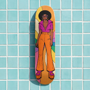 Stylized African American 70s Retro Fashion Skateboard