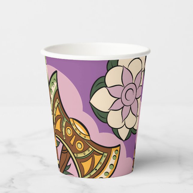 Stylized Axe and Flower Design Paper Cups (Front)