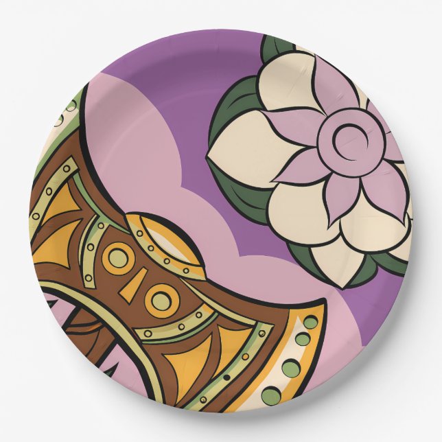 Stylized Axe and Flower Design Paper Plate (Front)