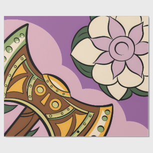 Stylized Axe and Flower Design Wrapping Paper
