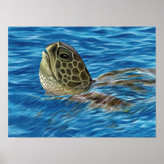 Stylized Basking Green Turtle Poster (Front)
