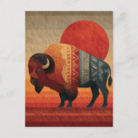 Stylized Bison with Native American Patterns