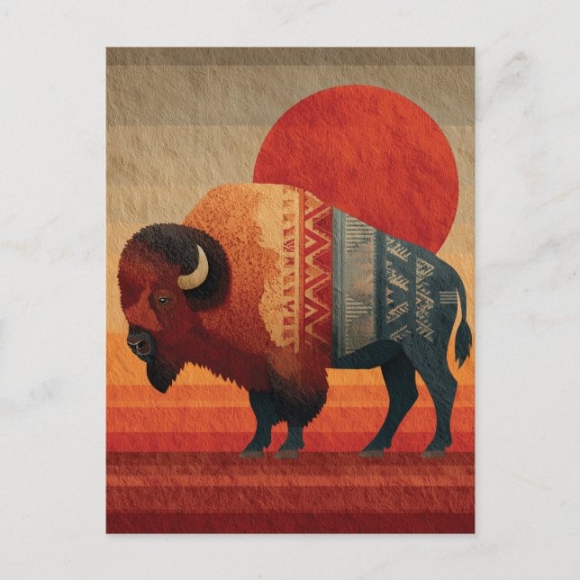 Stylized Bison with Native American Patterns  Holiday Postcard (Front)