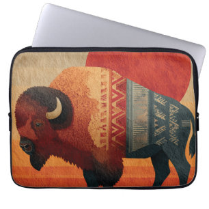 Stylized Bison with Native American Patterns Laptop Sleeve