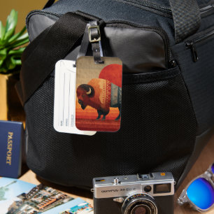 Stylized Bison with Native American Patterns Luggage Tag