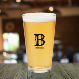 Stylized Black Initial and Last Name Glass