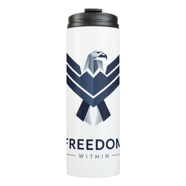 Stylized Blue Eagle "Freedom Within" Thermal Tumbler (Front)