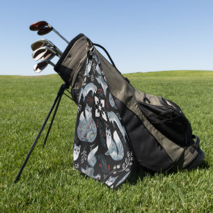 Stylized blue foxes with intricate floral designs Golf Towel
