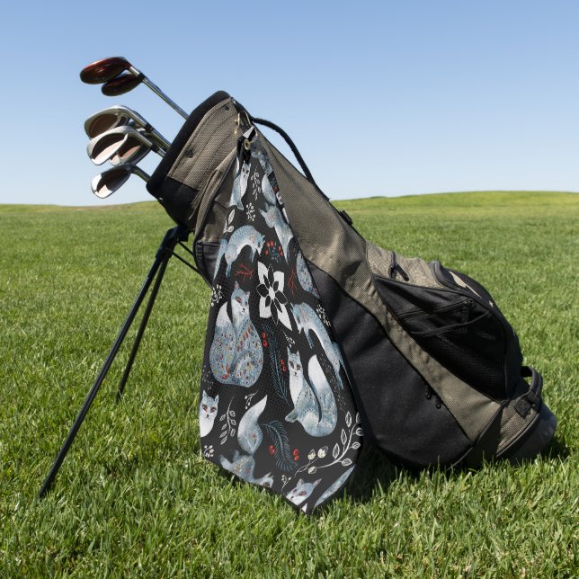  Stylized blue foxes with intricate floral designs Golf Towel (Green)