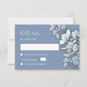 Stylized Blue Gold Lily Layered Flowers RSVP Card