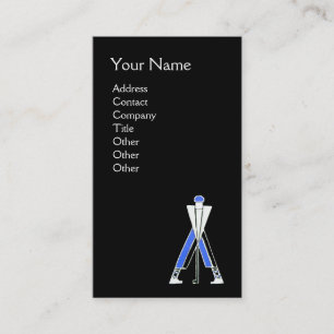 STYLIZED BLUE GOLFER ,GOLF INSTRUCTOR MONOGRAM BUSINESS CARD