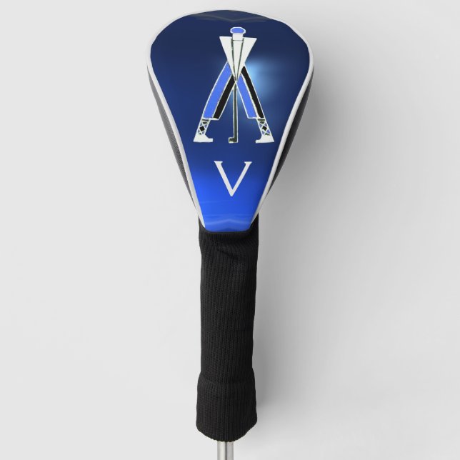 STYLIZED BLUE GOLFER ,GOLF PLAYER MONOGRAM GOLF HEAD COVER (Front)